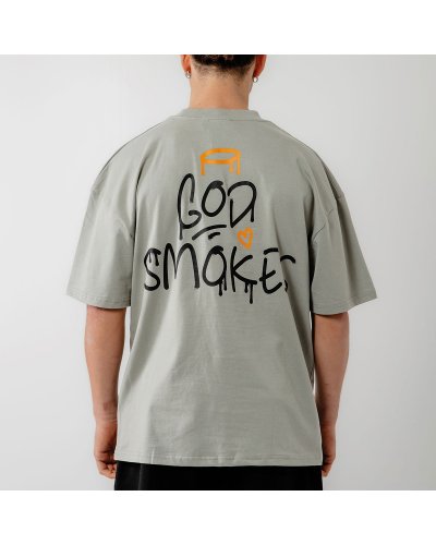 BEE UNUSUAL ”God Smokes” Oversized T-shirt Neutral Grey