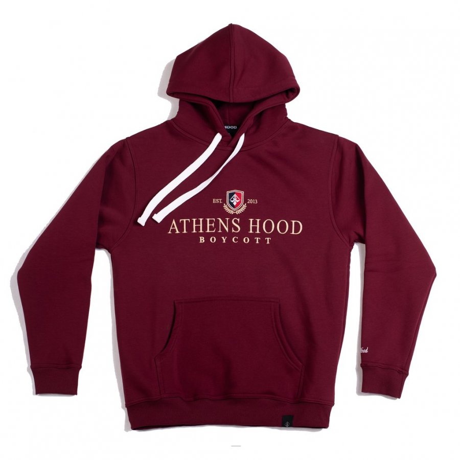A.H.B. BORDEAUX EMBROIDERED "ATHENS STREET COLLEGE EMBLEM" HOODIE