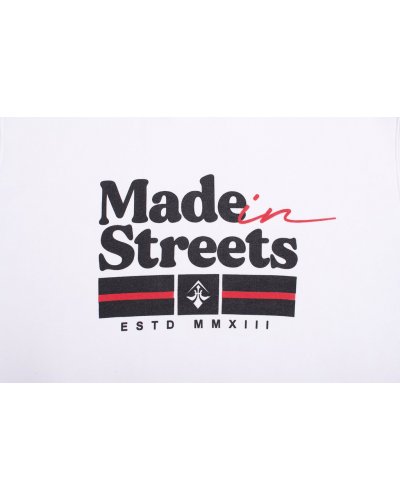 A.H.B. WHITE EMBROIDERED "MADE IN STREETS" CREWNECK