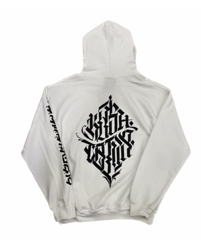 KUSH COMA Def Metal V2 QB Mix White Hoodie Black Print