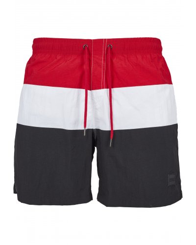 URBAN CLASSICS Color Block Swimshorts Black/fire red/white 