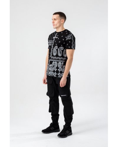 HYPE MENS BLACK PAISLEY PALM SCRIBBLE T-SHIRT