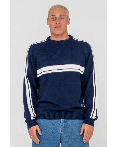 RUSTY WHITE LINES 2.0 KNITTED CREW NAVY BLUE 